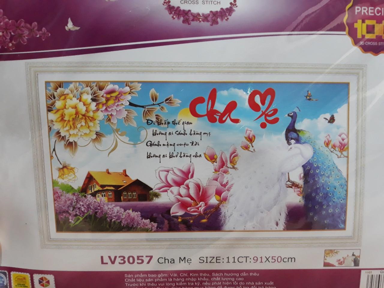 Tranh thêu chữ thập cha mẹ chim công LV3057 - 91 x 50 cm - chưa thêu