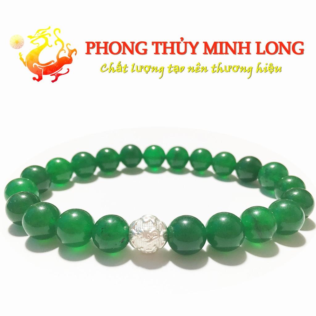 Vòng tay đá Mã Não Xanh 3A mix 1 hạt kim tiền Bạc hợp mệnh Hỏa và Mộc
