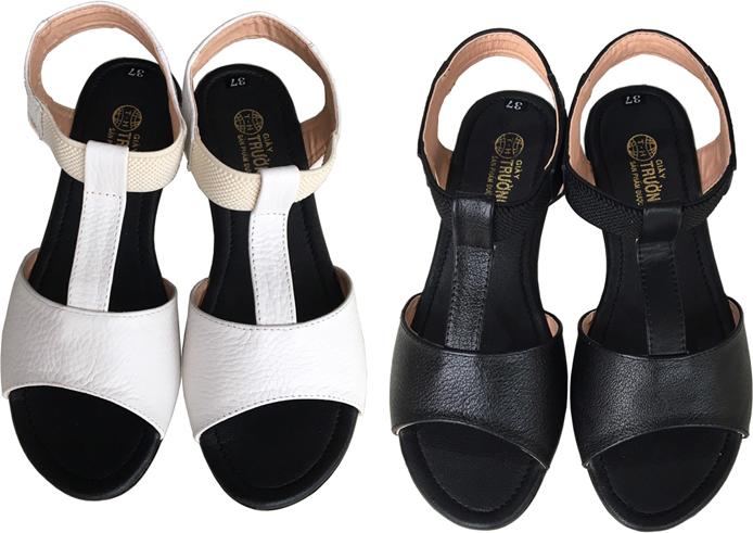 Giày sandal nữ Trường Hải da bò thật đế cao su không trơn dép cao 2.5cm dép thời trang cao cấp SDN074