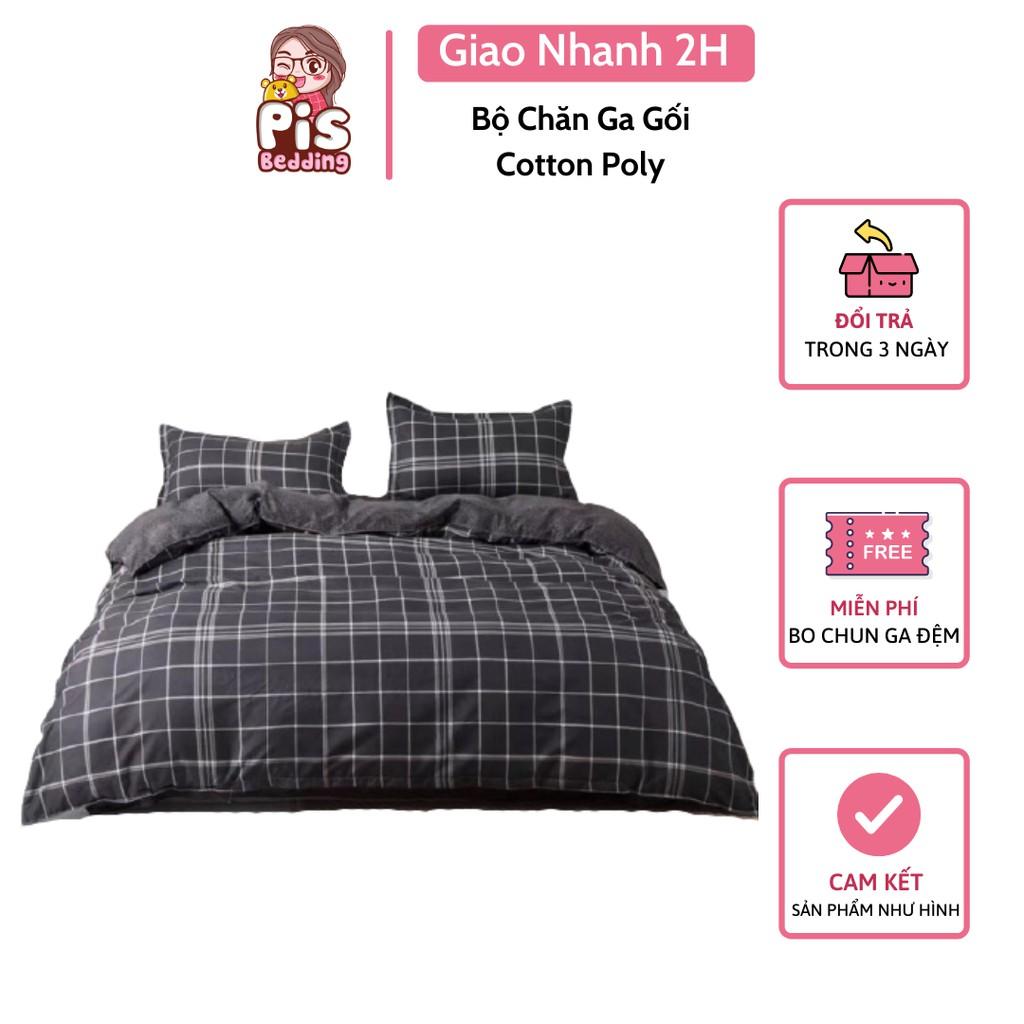 Bộ Chăn Ga Gối Cotton Poly Kẻ Ô Đen
