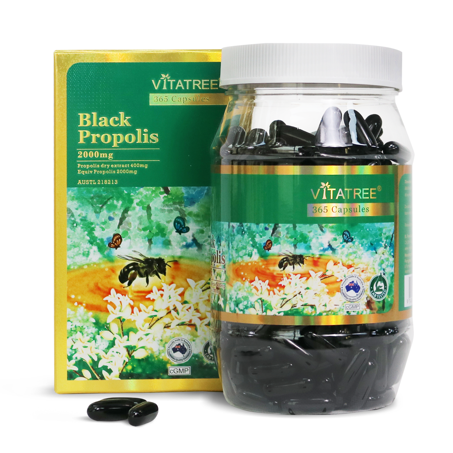 Viên uống Keo ong đen Vitatree Black Propolis 2000mg, hộp 365 vien, nhập khẩu Úc