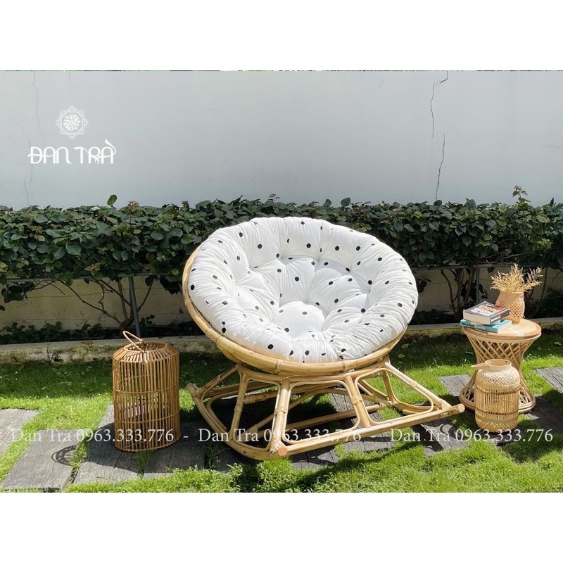 Ghế Mây Tròn Papasan Bập Bênh Thư Giãn, Ghế Mây Đọc Sách Kèm Nệm, Mây Tre ĐAN TRÀ ( Được Chọn Màu Nệm)