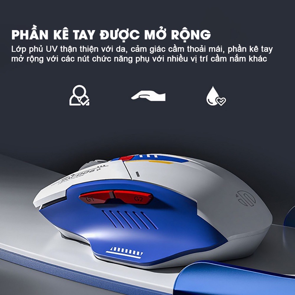 ￼Chuột máy tính không dây gaming TEKKIN F9 GUNDAM pin sạc 6 nút công thái học silent tắt tiếng chống ồn wireless - hàng chính hãng