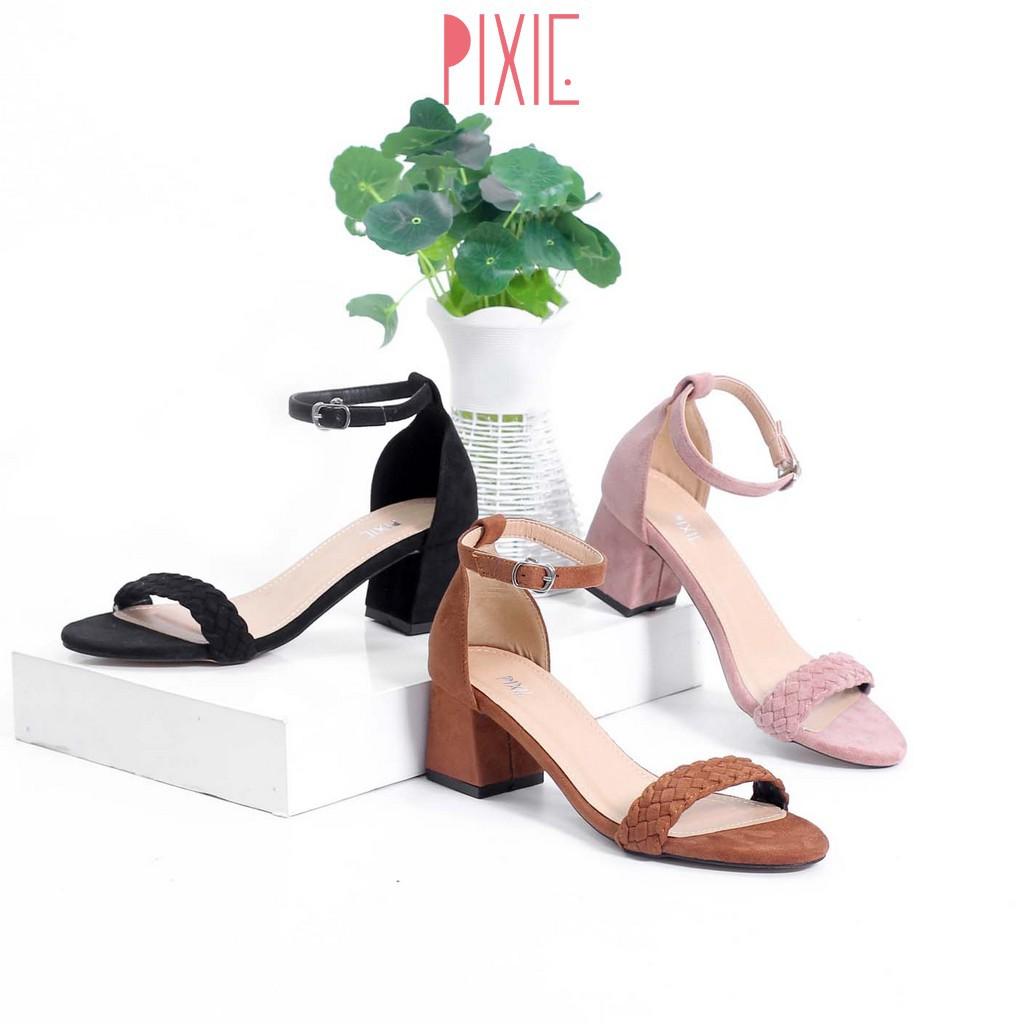Giày Sandal Cao Gót 5cm Da Lộn Gót Vuông Quai Hậu Pixie X473