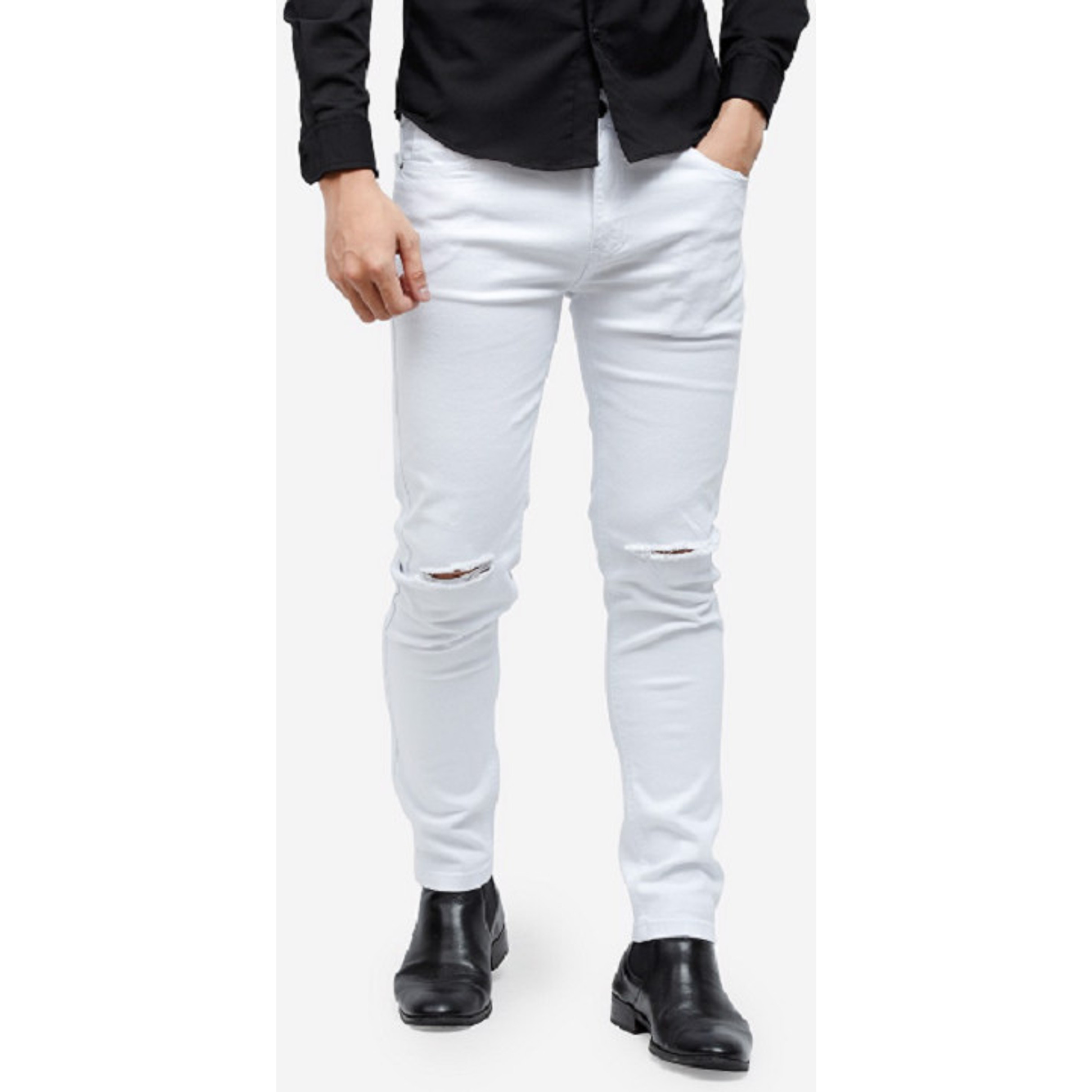 Quần Jeans Titishop QJ157 màu trắng rách gối - 33