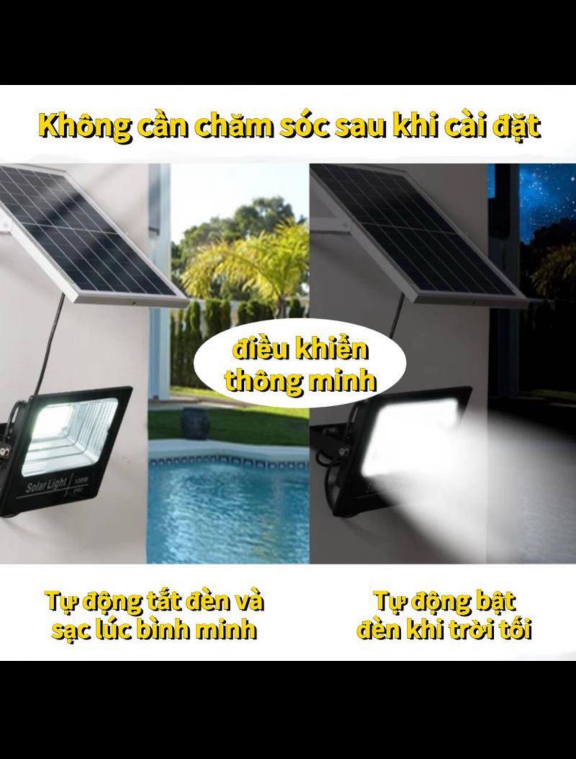 Đèn Năng Lượng Mặt Trời Đèn Pha vỏ nhôm chống nước 60W 100W 200W 300W 500W