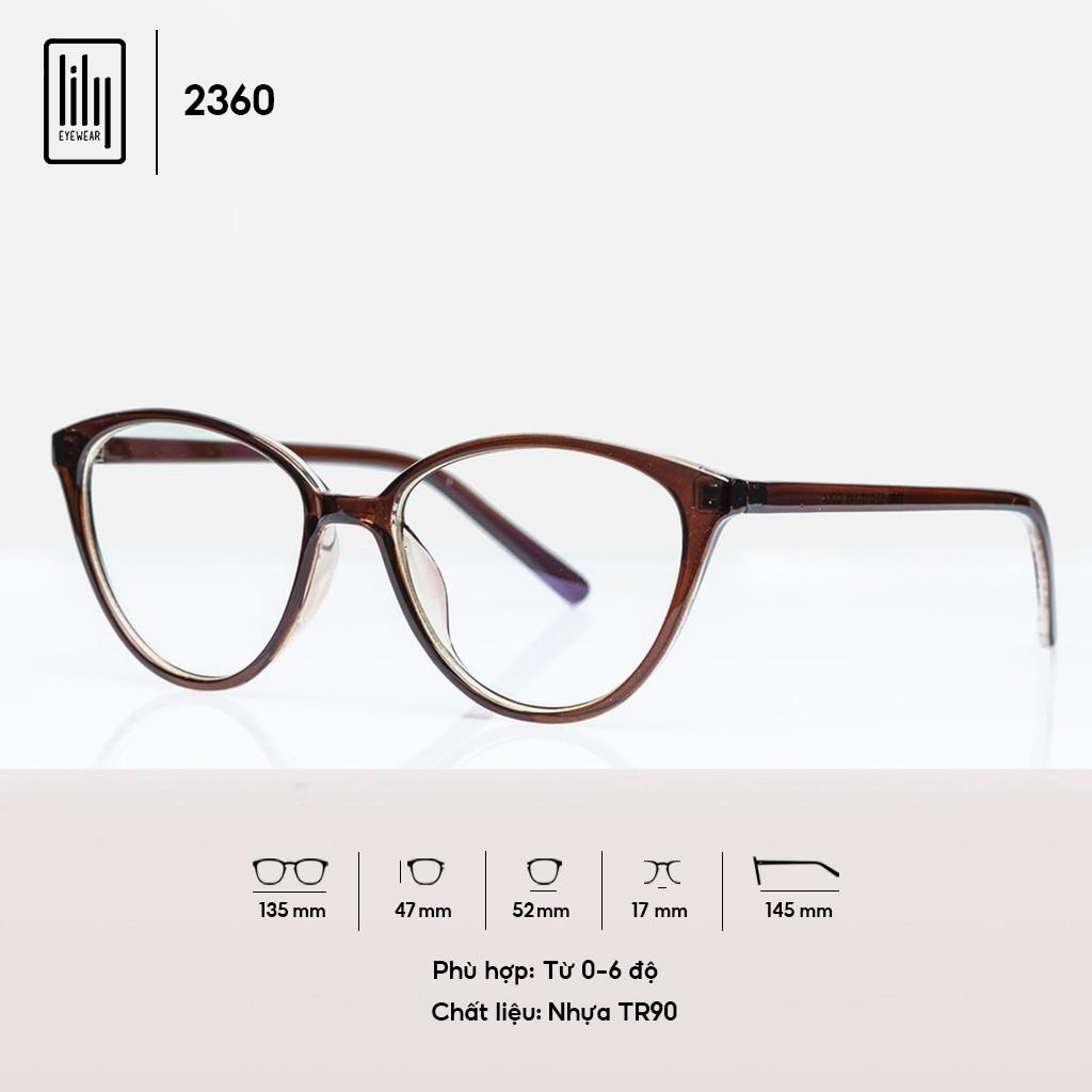 Gọng kính cận nữ Lilyeyewear nhựa dẻo, mắt mèo, thời trang phong cách - Y2360