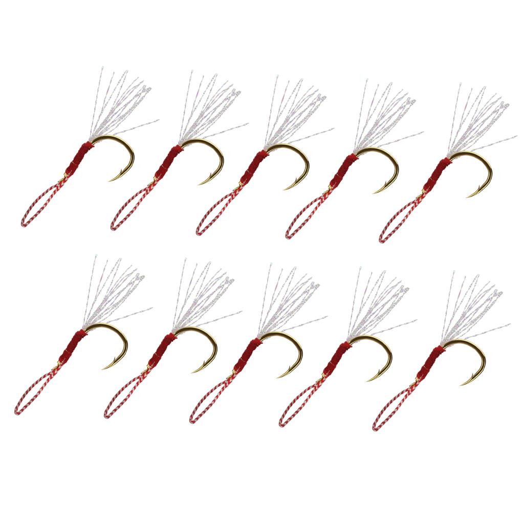 10pcs Fishing Assist Jig Hook Live Baits Hooks with Braid Lines Gold 12