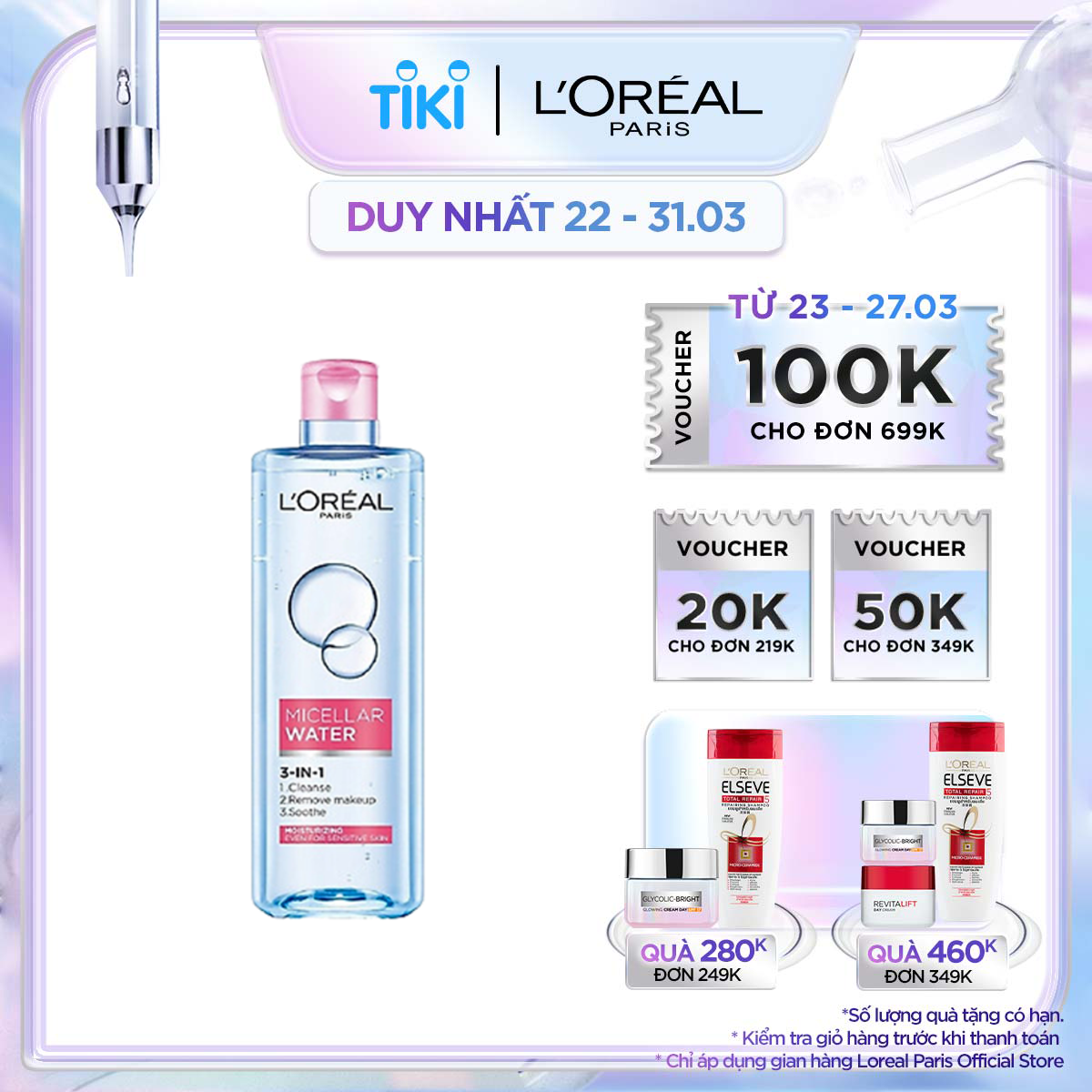 Nước tẩy trang L'Oreal Paris 3-in-1 Micellar Water 400ml