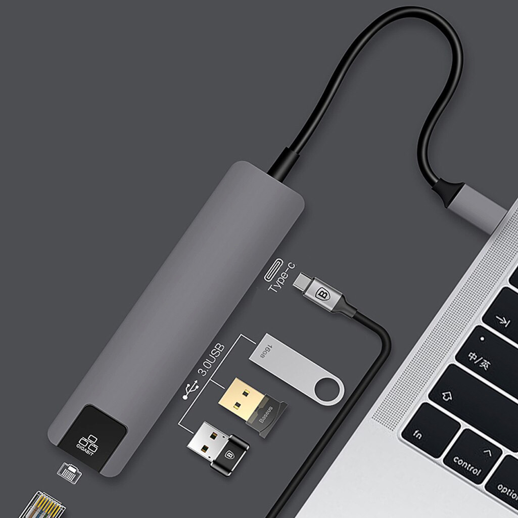 Hub USB Type C 5 in 3 x USB 3.0 / USB Type C / RJ45 - Màu Ngẫu Nhiên (F2)