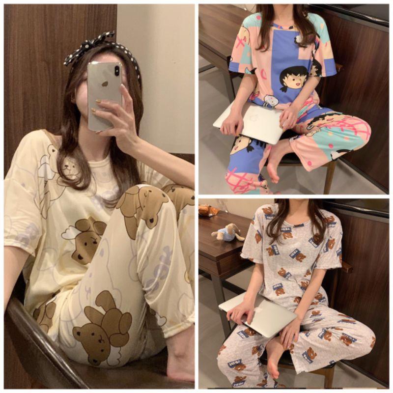 Bộ đồ ngủ áo cộc quần dài mùa hè chất mát