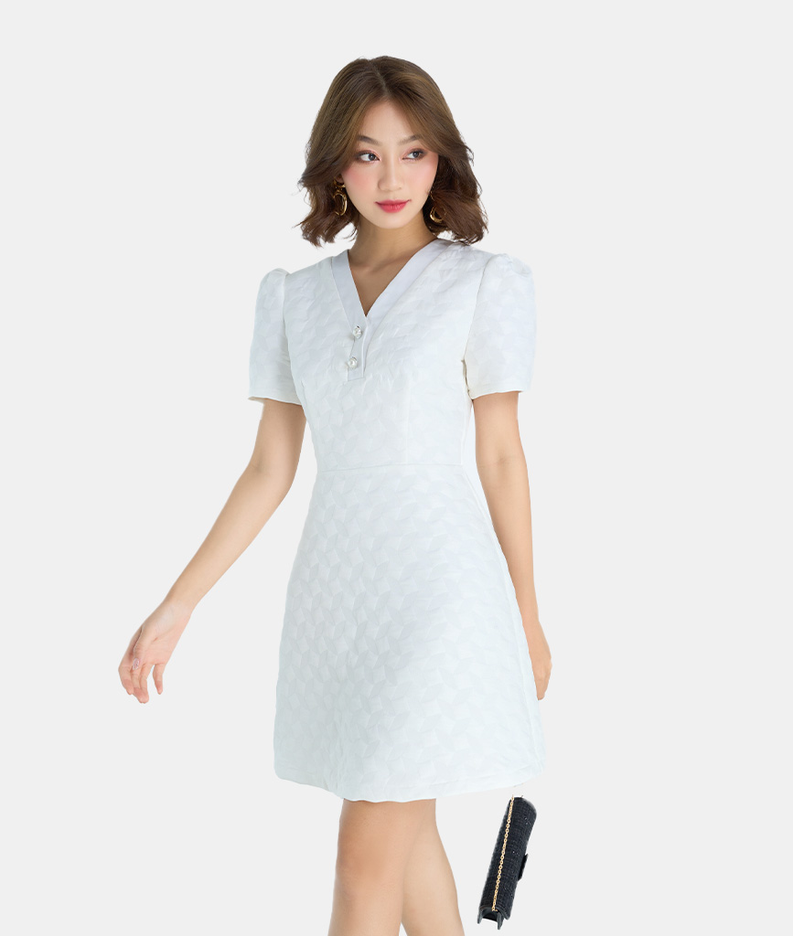 Đầm Lửng Nữ Thời Trang HNOSS Cổ Nẹp V HNDLU066