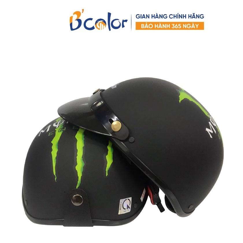 Mũ Bảo Hiểm B'color Loại Nửa Đầu Màu Đen Chữ Monster Kèm Lưỡi Trai