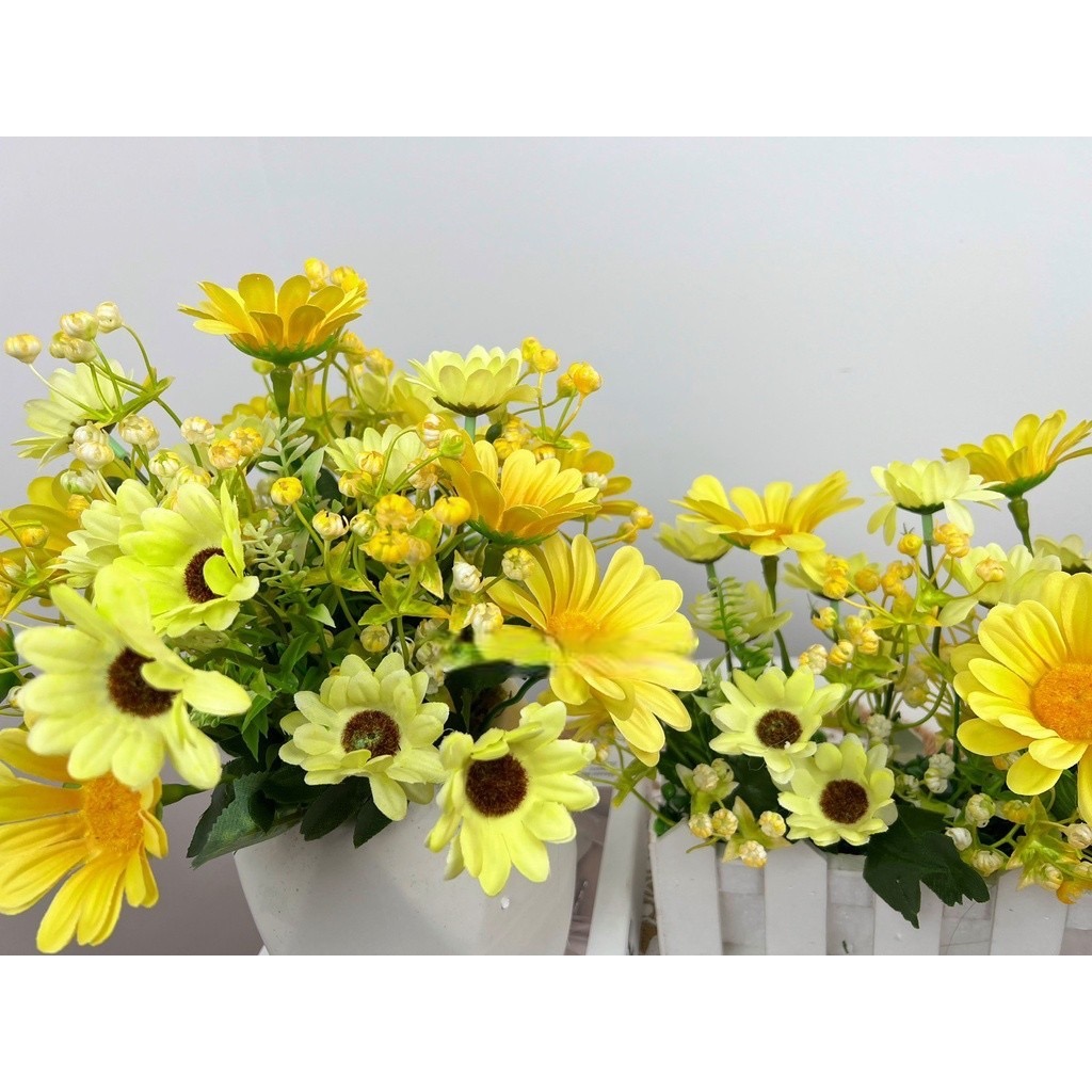 Chậu hoa đồng tiền nhân tạo để bàn làm việc - Cây giả, hoa lụa Decor trang trí nhà cửa - Tím