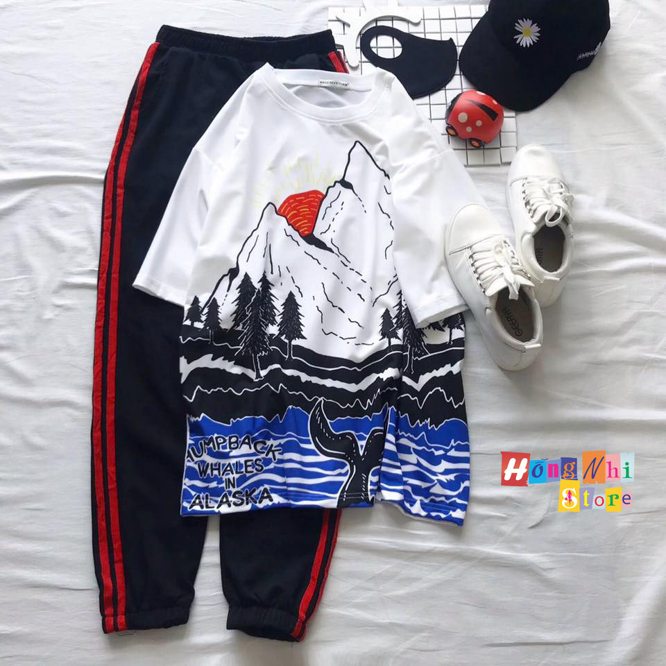 Quần Jogger Line Unisex Lưng Thun 2 Sọc Bo Lai Dáng Rộng Màu Đen Sọc Đỏ - MM