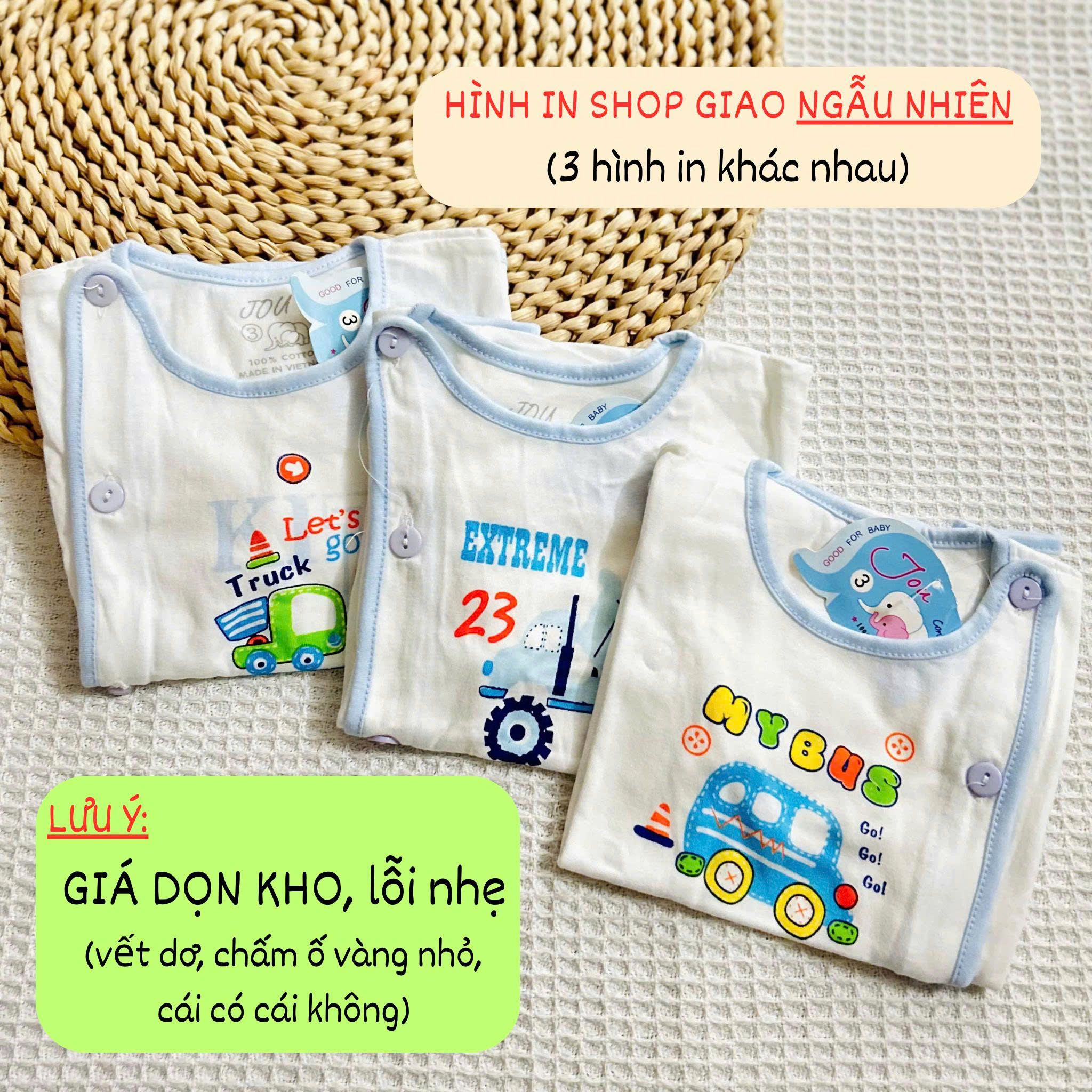 [DỌN KHO-lỗi nhẹ] Set 3 Áo Bác Sĩ Sơ Sinh JOU Tay Dài | Ngắn Tay COTTON Mềm Mịn, Thấm Hút Cho Bé Từ 3-9kg