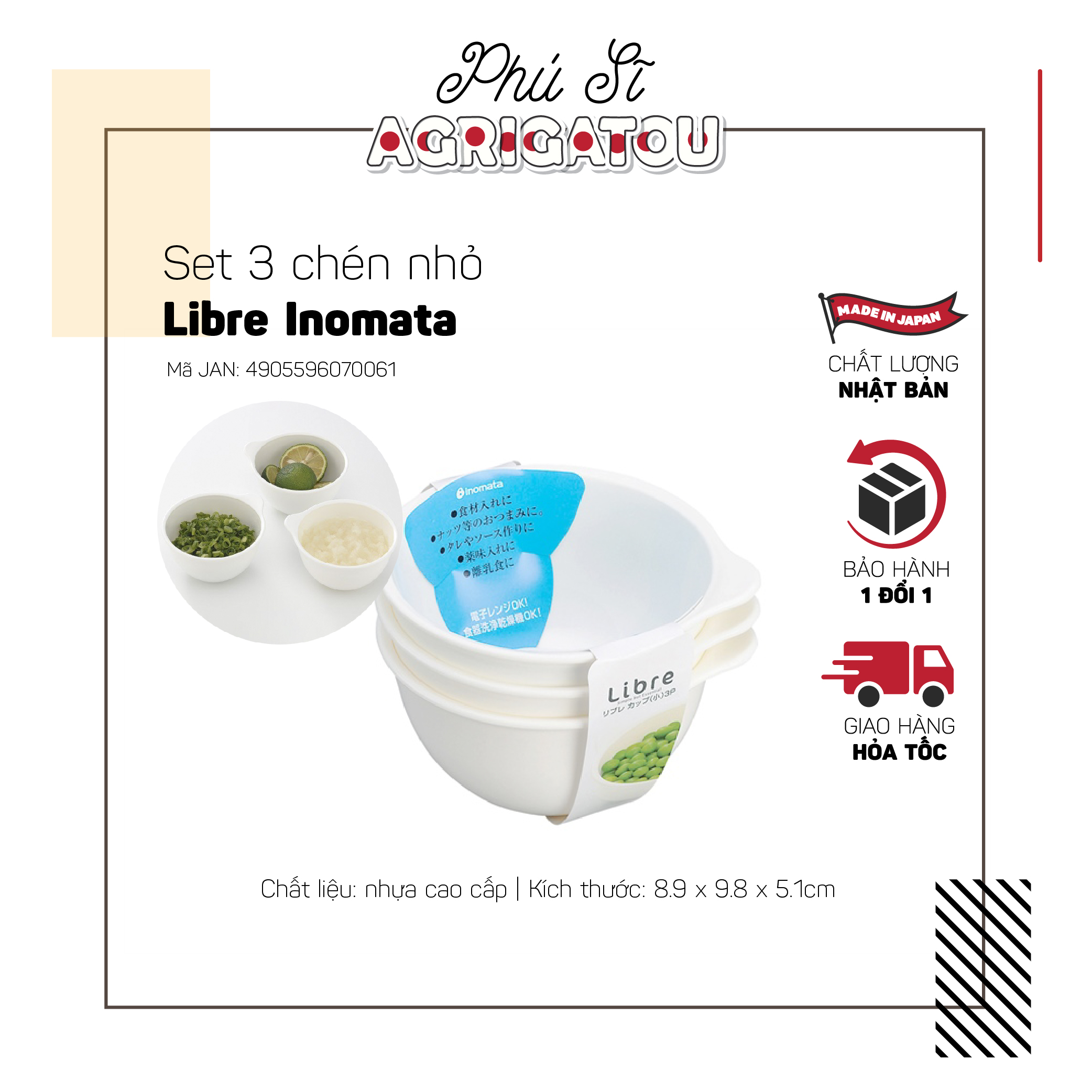 Set bộ 3 chén nhựa Inomata Libre