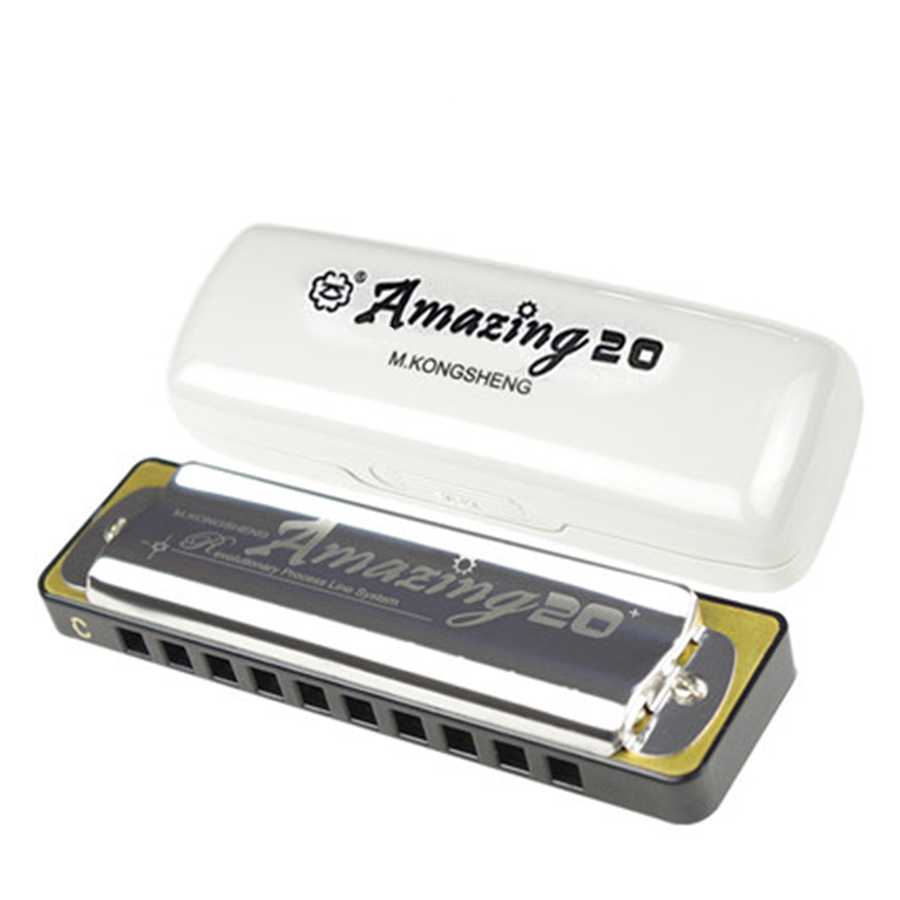 Kèn Harmonica Diatonic 10 Lỗ KongSheng Amazing 20 Key C AM20 Bạc