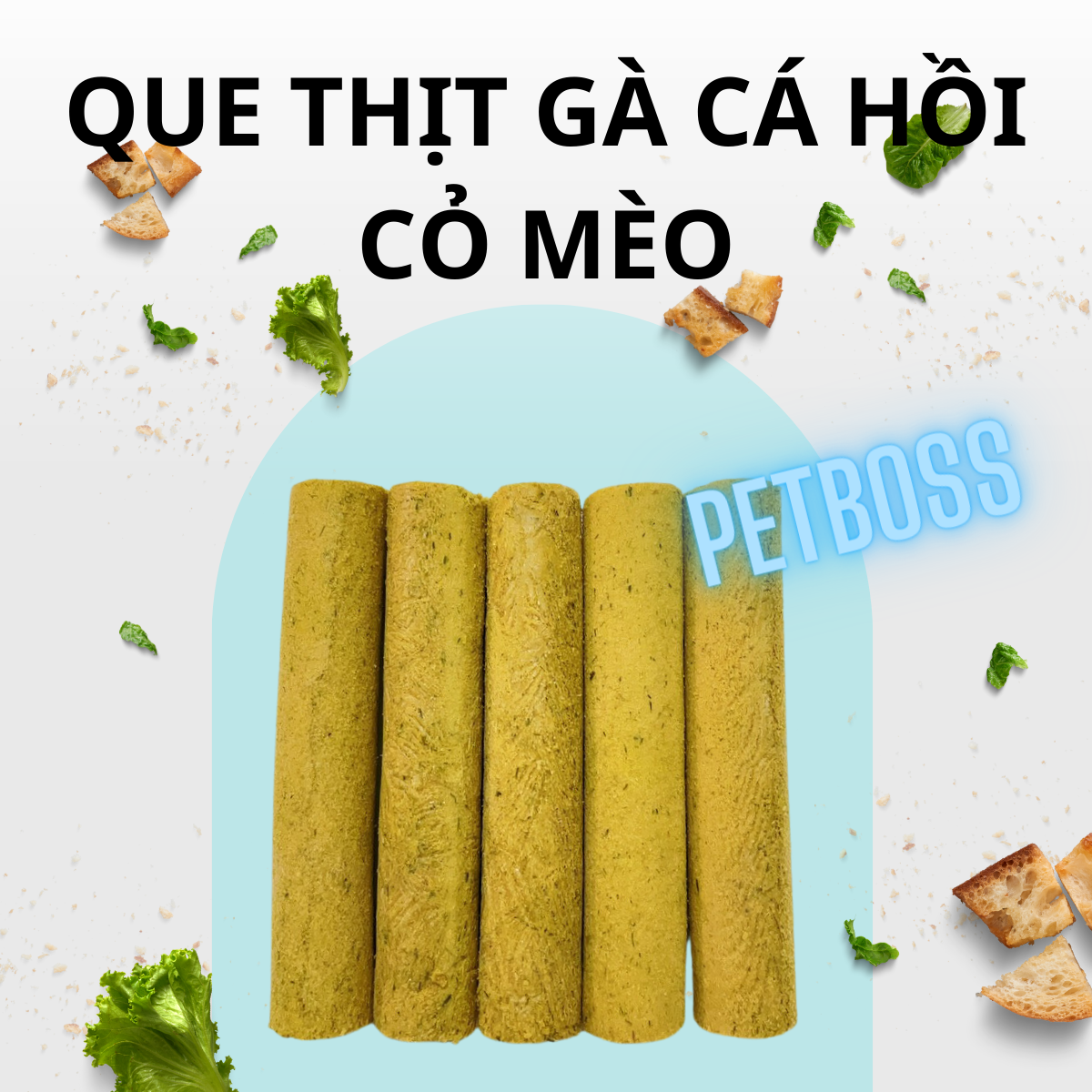 GÓI 5 QUE THỊT GÀ SẤY MIX CÁ HỒI, BÍ ĐỎ VÀ CỎ MÈO HỖ TRỢ TIÊU BÚI LÔNG HIỆU QUẢ CHO MÈO