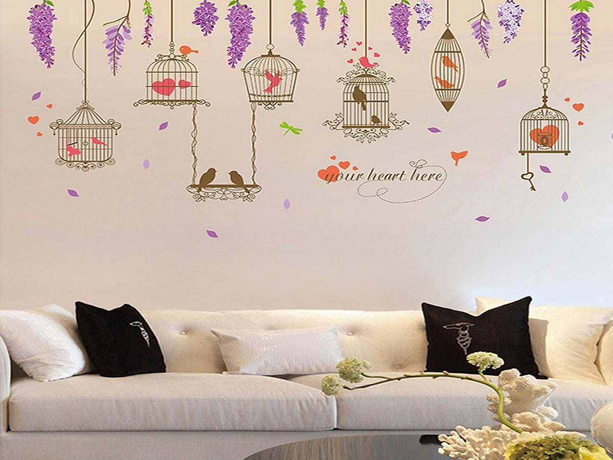 Decal dán tường Lồng chim trái tim - HP510