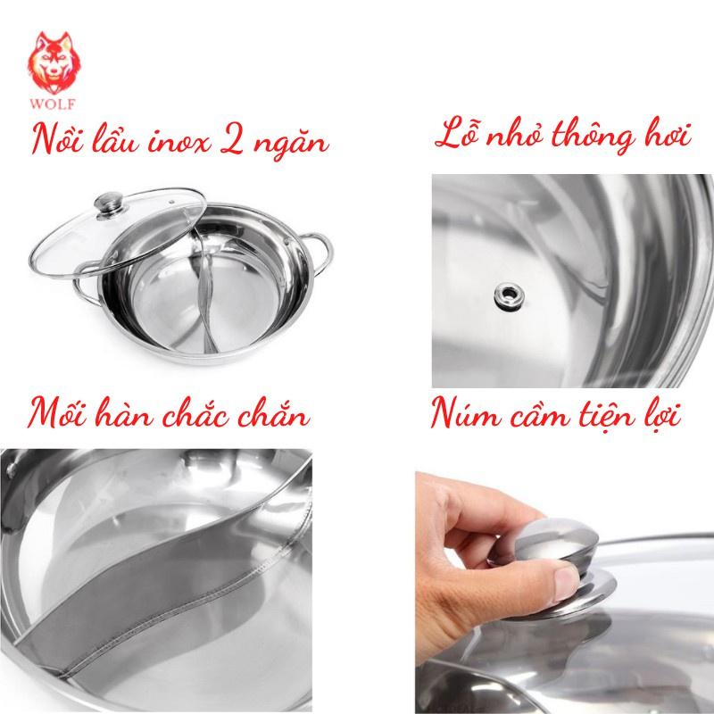 Nồi Lẩu Hai Ngăn Inox Nấu Được Bếp Từ Có Nắp Kính