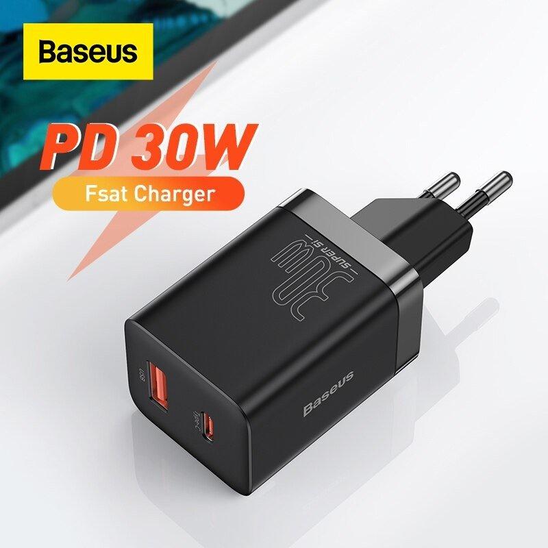 Cốc sạc nhanh siêu nhỏ gọn Baseus Super Si Pro Quick Charger C+U 30W  - Hàng chính hãng