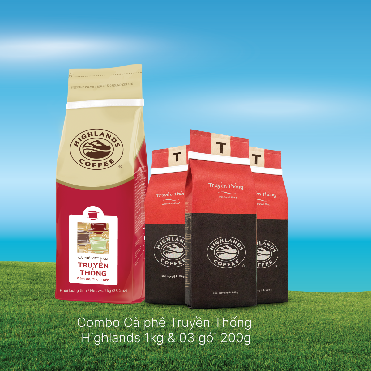 Combo 4 Cà Phê Bột Truyền Thống Highlands Coffee 1Kg Và 3 Gói 200Gr