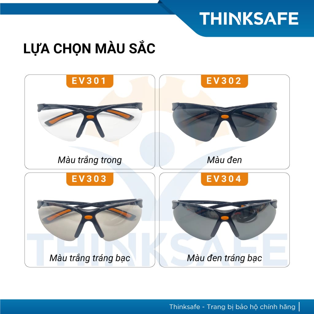 Mắt kính bảo hộ lao động Everest Thinksafe, Kính bảo vệ mắt trong suốt, chống bụi, chống tia UV, dùng đi đường - EV303