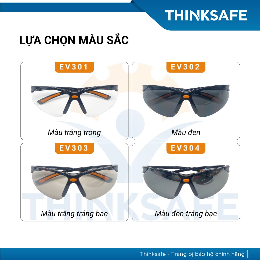 Mắt kính bảo hộ lao động Everest Thinksafe, Kính bảo vệ mắt trong suốt, chống bụi, chống tia UV, dùng đi đường - EV304