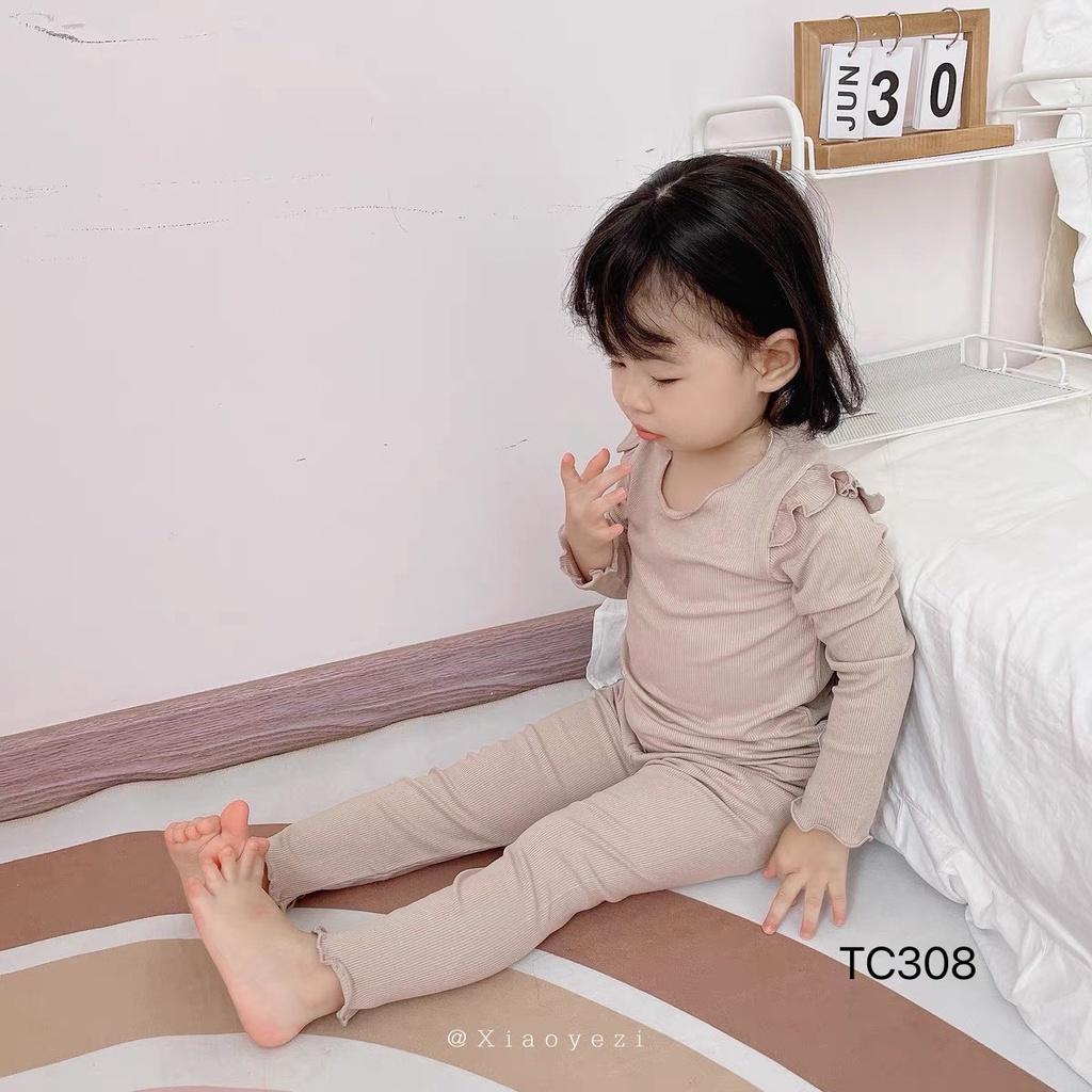 Bộ dài tay thu đông cho bé gái trơn màu chất thun tăm lạnh mềm mịn size từ 6 - 15 kg, phong cách Hàn Quốc