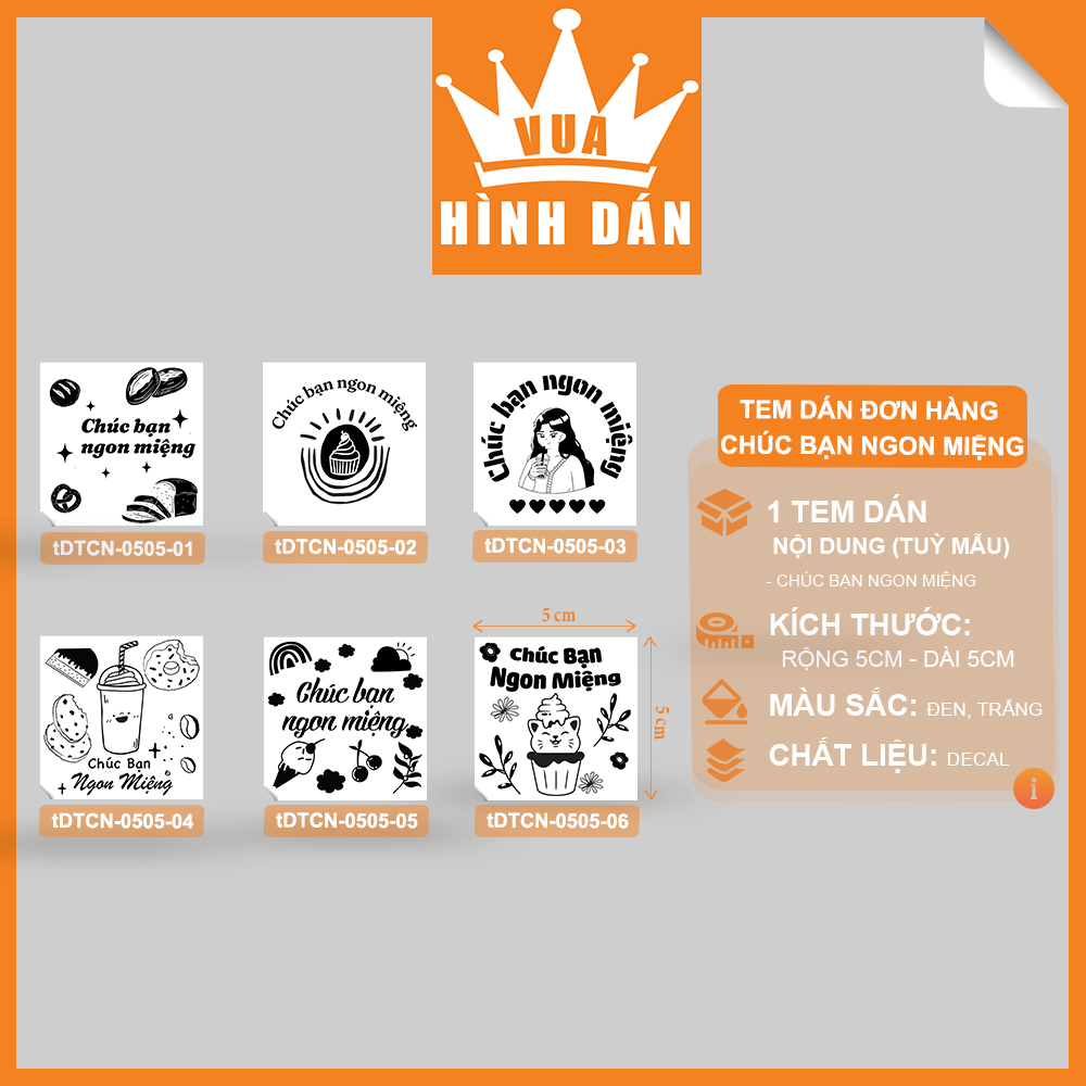 Set 50/100 tem dán CHÚC BẠN NGON MIỆNG 5x5cm - tem dán gói sản phẩm dành cho quán vuahinhdan