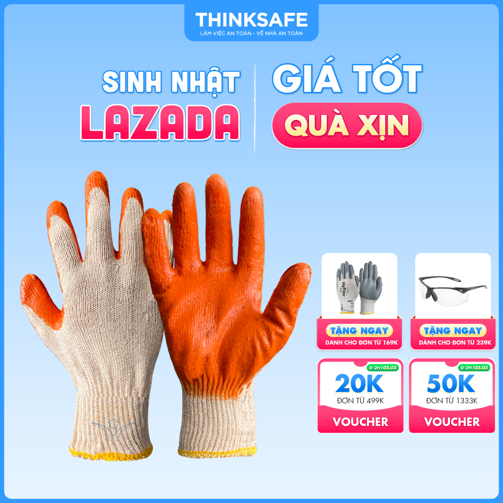 Găng tay bảo hộ lao động phủ cao su Thinksafe, găng cotton chống trơn, nóng, hóa chất, Bao tay phủ cao su hoàn thiện tốt