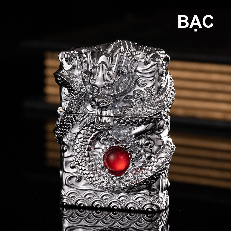 Bật Lửa Zippo Rồng Cẩn Ngọc Đỏ – Xài Xăng