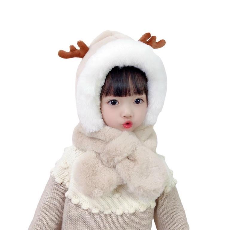 Mũ Lót Lông Sừng Hươu Kèm Khăn Cổ Cho Bé - Siêu Ấm, SIêu Cute, Siêu Mềm Mại Dày Dặn