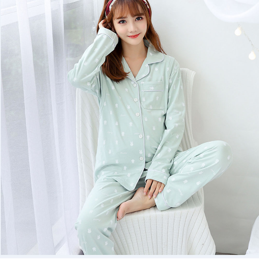 Bộ Pyjama Bầu Và Sau Sinh Dài Tay AZ8182 Chất Liệu Cotton Có Thiết Kế Mở 2 Bên Ngực Cho Con Bú Tiện Lợi