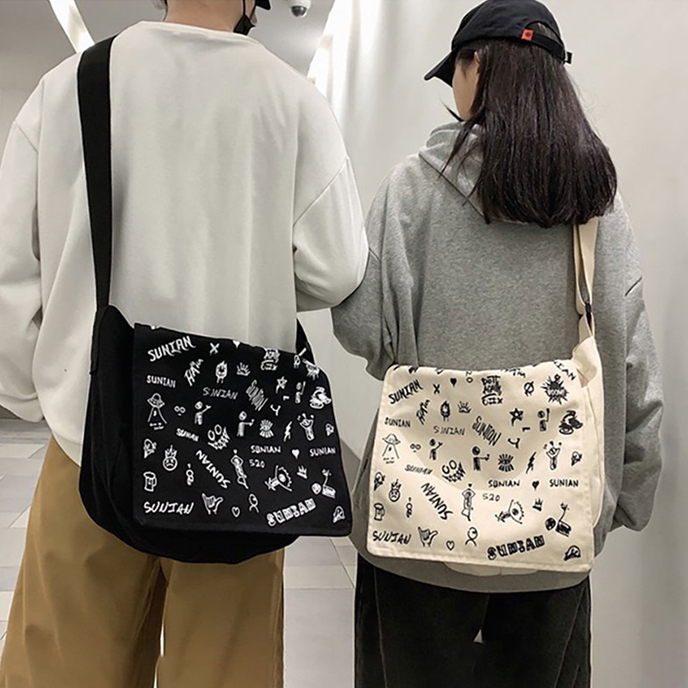 Túi đeo chéo, đeo vai vải mềm canvas T0794 Họa tiết unisex nam nữ phong cách trẻ trung, cá tính