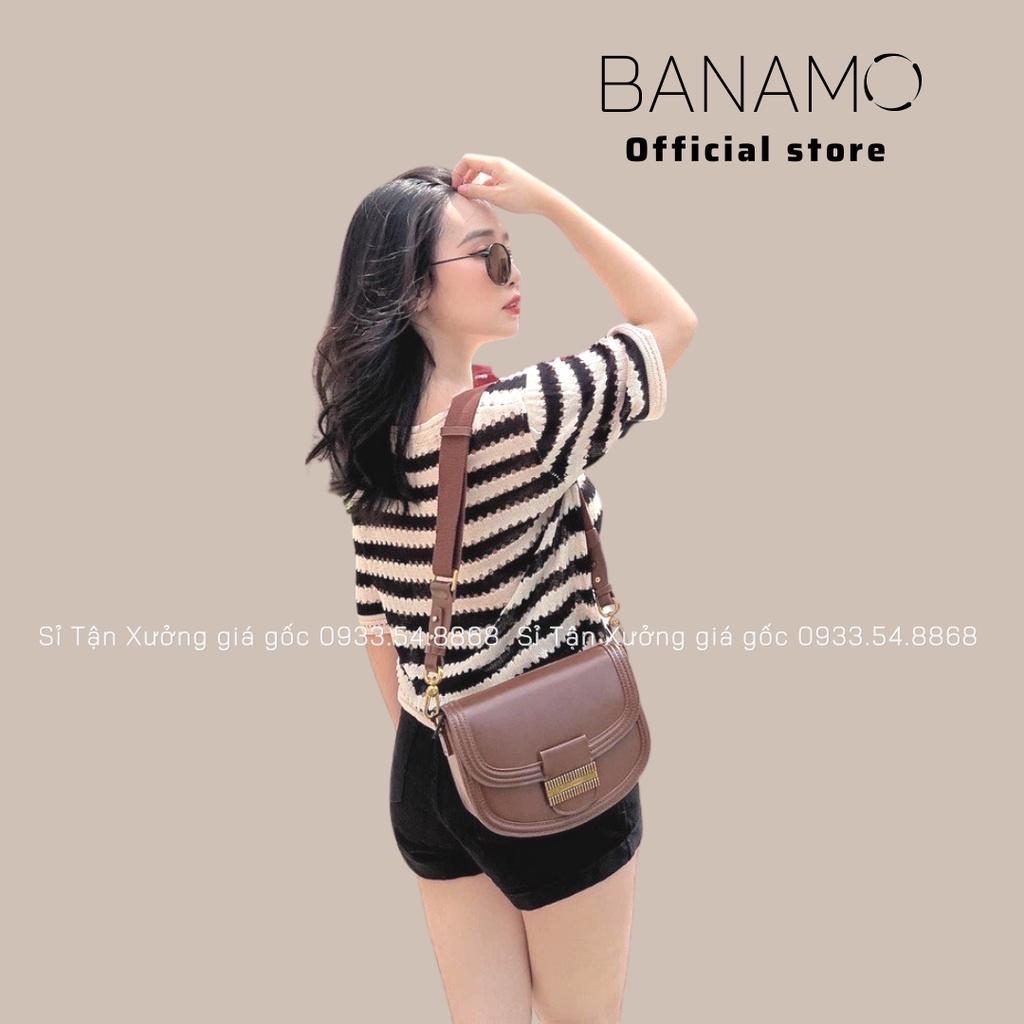 Áo len dệt kim ngắn tay họa tiết kẻ ngang phong cách hàn quốc thời trang Banamo Fashion áo len kẻ ngang 3415