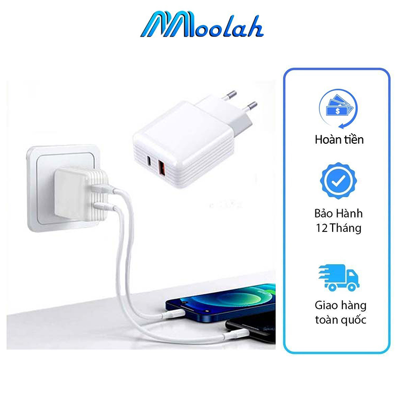 Hình ảnh Củ Sạc Nhanh 20W Quick Charger QC3.0 + PD Hai Cổng USB Type C Màu Trắng Hỗ Trợ Sạc Nhanh Cho Điện Thoại Android Phụ Kiện Tai Nghe Bluetooth Cáp Sạc Pin Dự Phòng Công Nghệ Mới Chống Cháy Nổ Bảo Vệ Pin - ML025