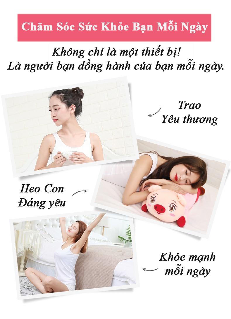 Gối massage Heo Con Dễ Thương tích hợp nhiệt hồng ngoại massage nhiệt đa tính năng Hàng chính hãng