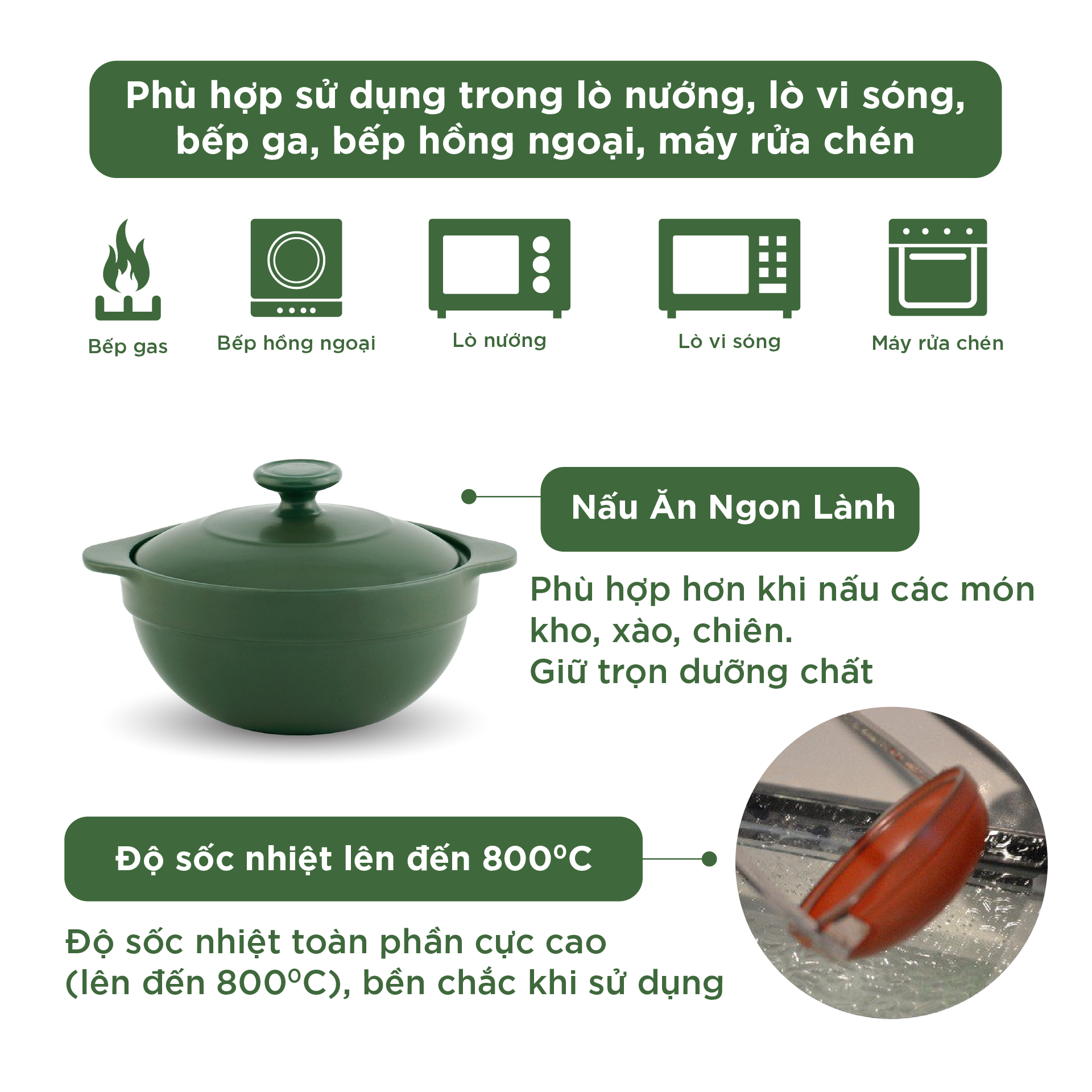 Nồi Sứ Dưỡng Sinh Minh Long Healthy Cook Luna 0.55 L - Dùng Cho Bếp Gas, Bếp Hồng Ngoại