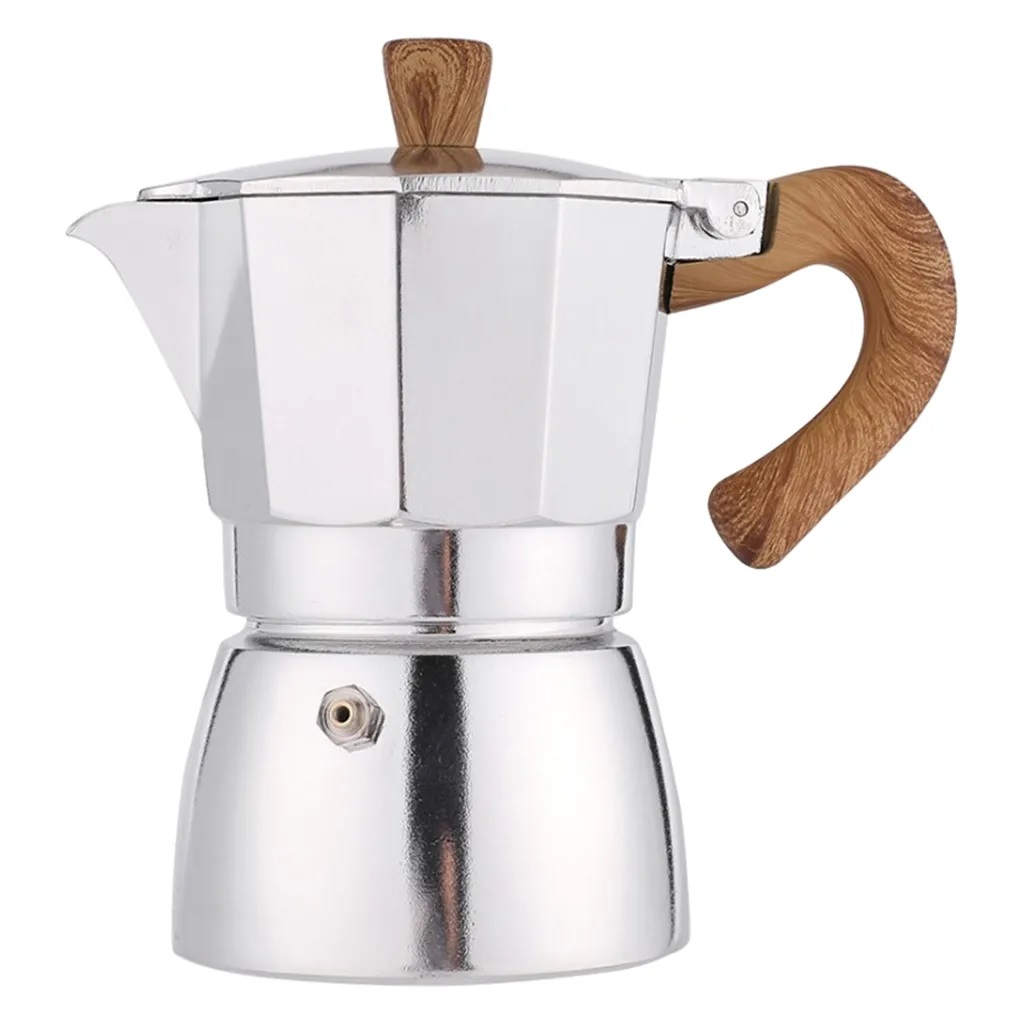 Ấm Cà Phê Moka Espresso 150ml Bằng Nhôm, Ấm Pha Bếp Nấu Nồi Bát Giác Kiểu Ý Phong Cách Châu Âu