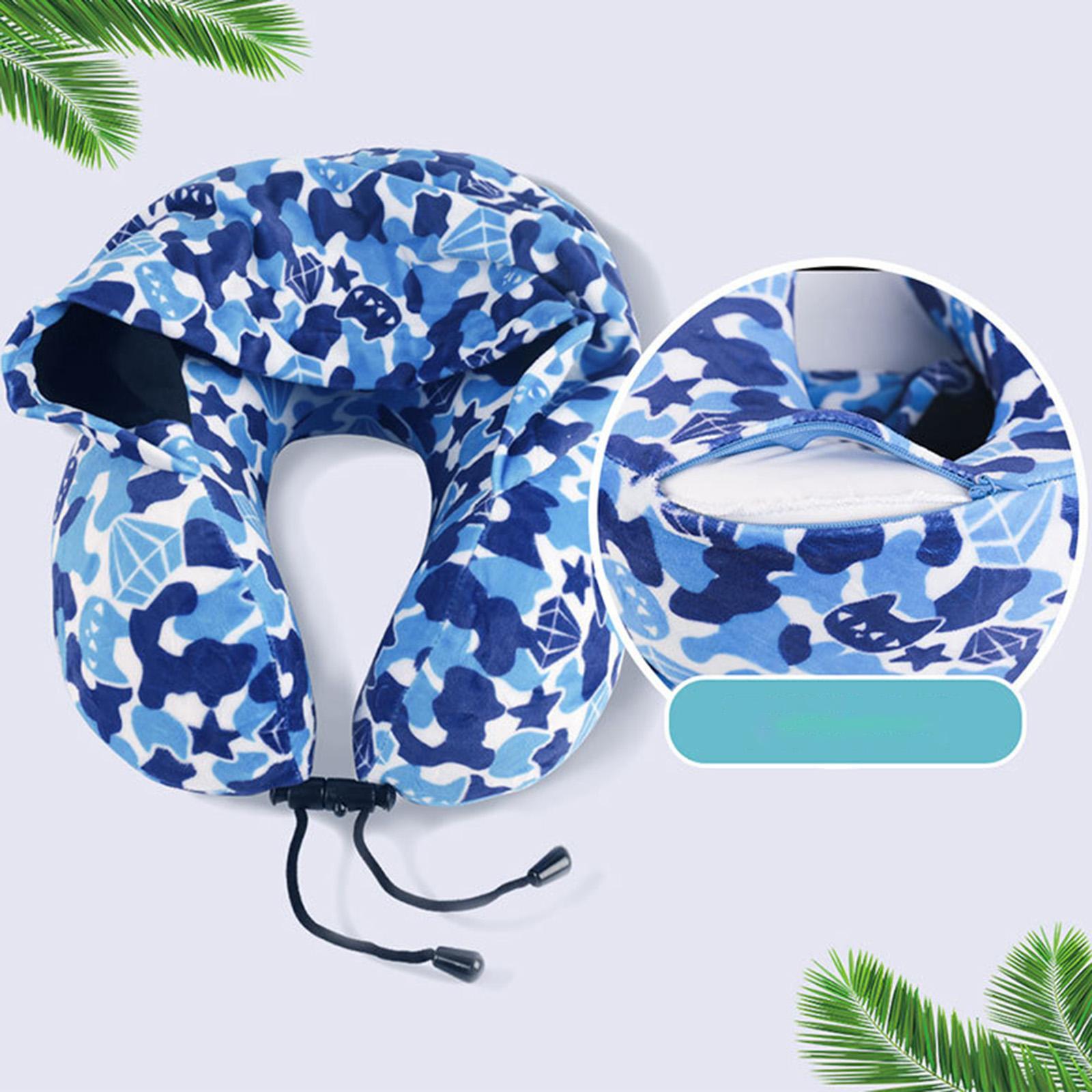Ergonomic Memory Foam Neck Travel Pillow with Hoodie for Airplane Car Home