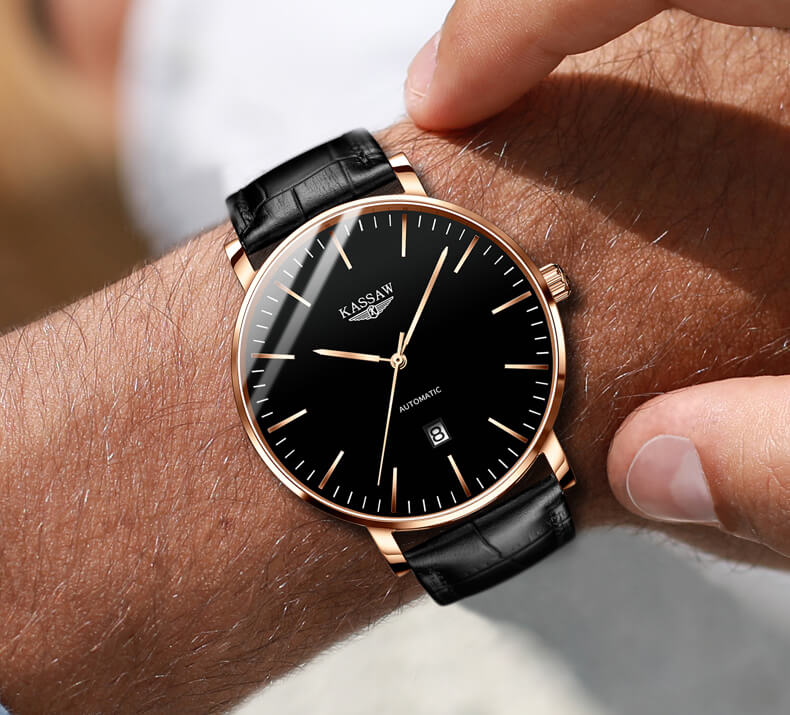 Đồng hồ nam chính hãng KASSAW K862-1 chống nước,chống xước,kính sapphire ,mặt đen dây da thép không gỉ 316L ,hàng mới 100% ,Đồng hồ cơ ,Thiết kế đơn giản và sang trọng