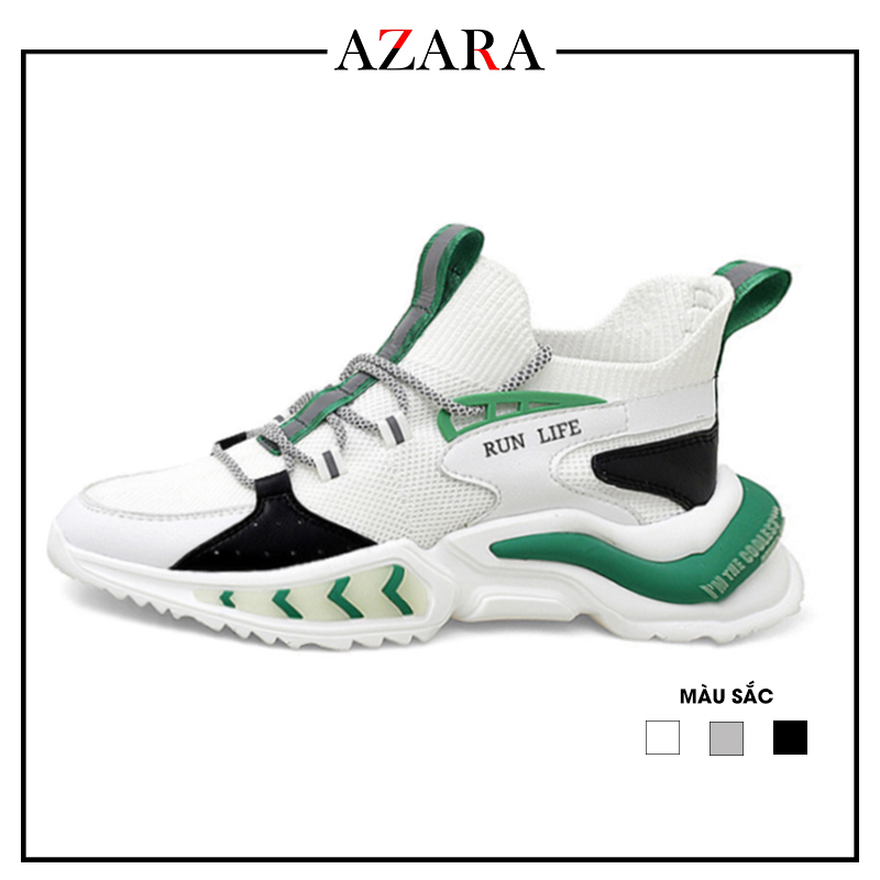 Giày Thể Thao Nam AZARA - Sneaker Màu Xám - Trắng - Đen, Giày Thể Thao Chạy Bộ, Hoạ Tiết Dấu Phẩy Đơn Giản - G5210