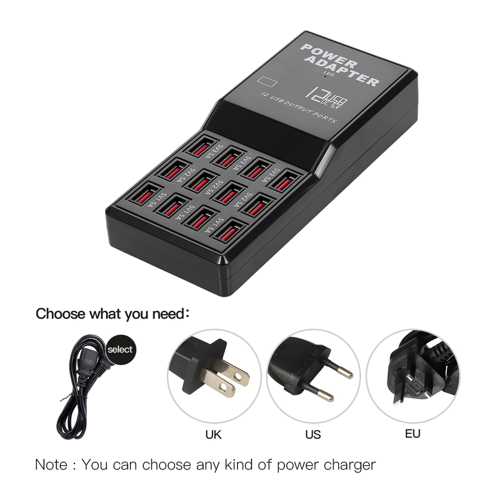 Trạm Sạc Thông Minh Với 12 Cổng USB Tương Thích Đa Thiết Bị