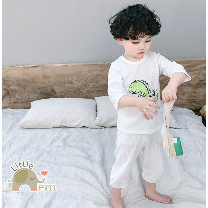 Bộ đồ bé trai/ bé gái Cotton xuất Nhật lửng _ White Cartoon