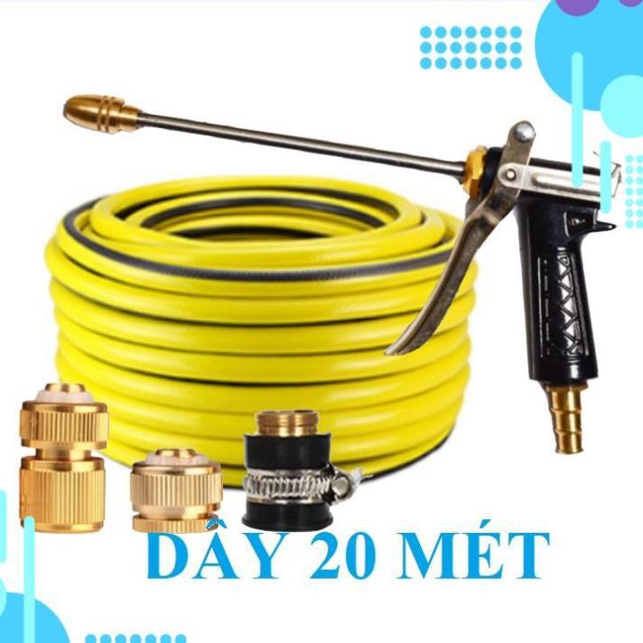 Bộ dây vòi xịt nước rửa xe, tưới cây . tăng áp 3 lần, loại 20m 206318 đầu đồng, cút đồng