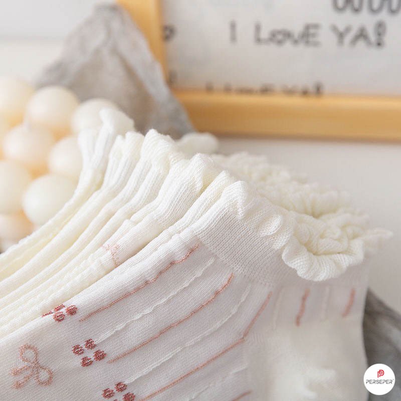 Bộ 5 đôi tất vớ nữ cổ ngắn - Kiểu hoa nâu 5 đôi