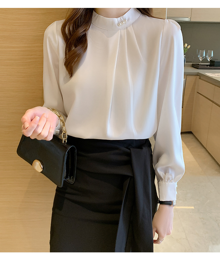 Áo sơ mi xếp 3 li kết ngọc tay dài