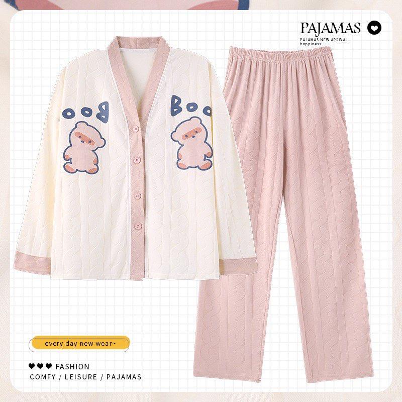 Bộ Pyjama Mặc Nhà Cotton Cổ Chữ V Phiên Bản Nâng Cấp Mới Nhất
